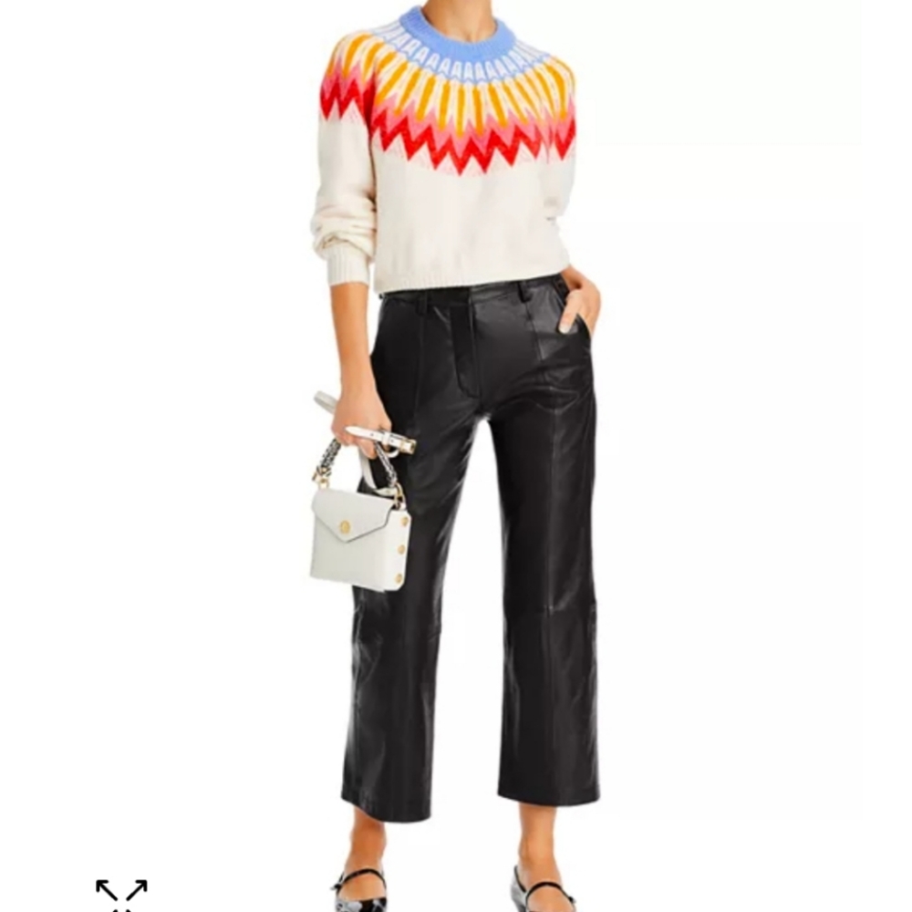 French Connection Essentials Neya Printed Fair Isle Cropped Sweater Size XL - Picture 2 of 16